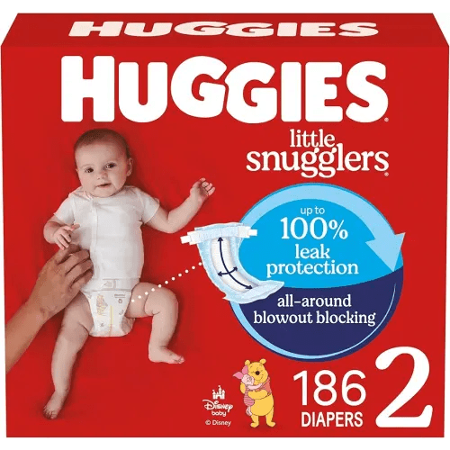 Huggies Size 2 Diapers, Little Snugglers Baby Diapers, Size 2 (12-18 lbs), 186 Count (3 Packs of 62), Packaging May Vary