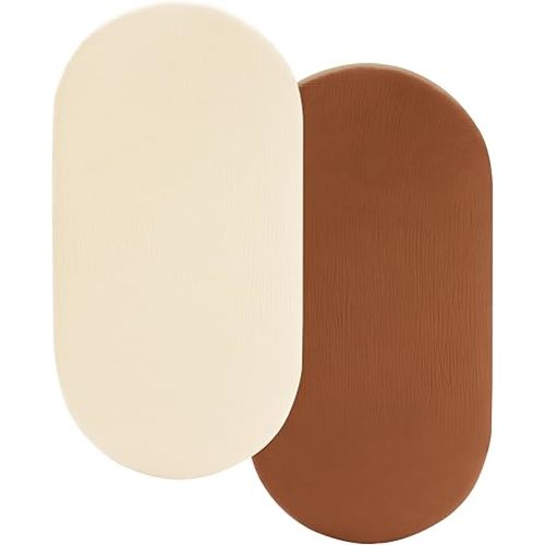 Pro Goleem Muslin Bassinet Sheet for Boys and Girls, Soft Breathable Fitted Cotton Baby Sheets Set for Oval Hourglass and Rectangular Bassinet Mattress, Neutral, 2 Pack (Brown&Beige)