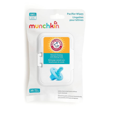 Munchkin Arm & Hammer Pacifier Wipes - Safely Cleans Breast Pump Parts and Feeding Essentials for Baby and Toddler, 1 Pack, 36 Wipes