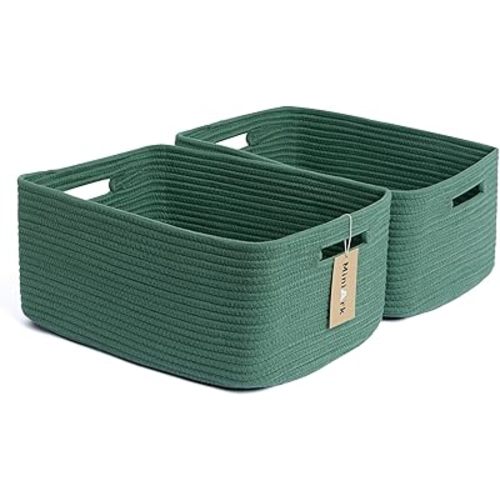 Large Storage Baskets for Shelves, Closet Organizers and Storage Bins for Clothes Blanket Towels, Baby Nursery, Toy Baskets Box, Woven Rope Baskets, 17 x 13 x 7.5”, 2 Packs Green