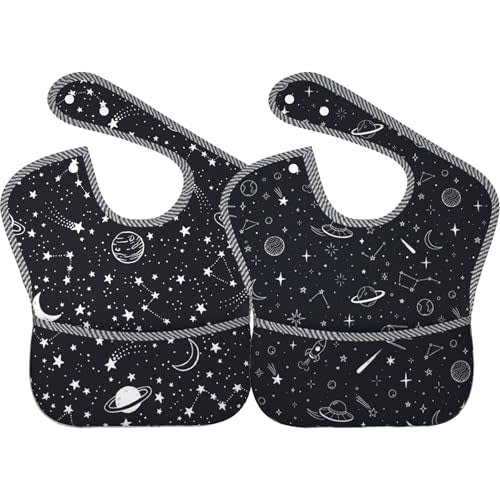 Qwalnely Bibs Cute Baby Stuff 2Packs for 6-24 Months Waterproof Washable Fabric