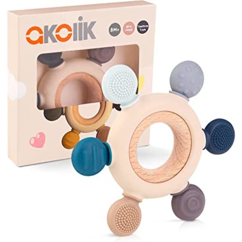 akolik Teething Toys for Babies, Baby Teethers Toy Teething Ring Silicon, Grasping Teething Toy, BPA Free Teething Nursing Accessories for 3+ Months Boy, Girl Toddlers