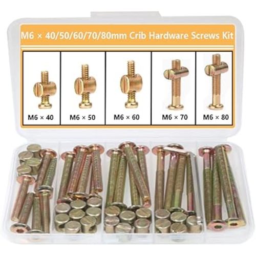 Crib Screws Hardware Replacement Kit -25 Set M6x40mm/50mm/60mm/70mm/80mm Hex Drive Socket Cap Furniture Barrel Screws Bolt Nuts Assortment Kit