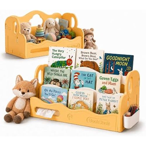Kids Bookshelf for Toddler, Front Facing Montessori Book Shelf, 3 Tier Kids Bookcase Organizer, BPA-Free HDPE Nursery Bookshelf, Tool-Free Assembly, Book Rack for Bedroom, Playroom, Classroom