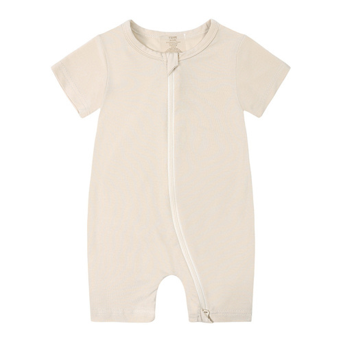 WIBACKER Baby Boys Girls Bamboo Viscose Romper, 2 Way Zipper Short Sleeve Jumpsuits, Sleep and Play 0-24 Months