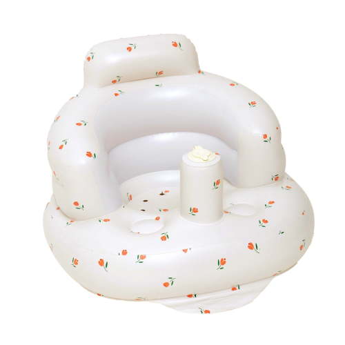 Inflatable Baby Seat for Babies 3 Months & Up, Baby Floor Seats for Sitting Up, Baby Seats for Infants, Blow Up Baby Chair with Built in Air Pump - Olive Flower