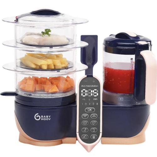 Babymoov Duo Meal Station XL, 6 in 1 Food Processor with Steamer, Multi-Speed Blender, Warmer, Defroster & Sterilizer (Nutritionist Approved), pink