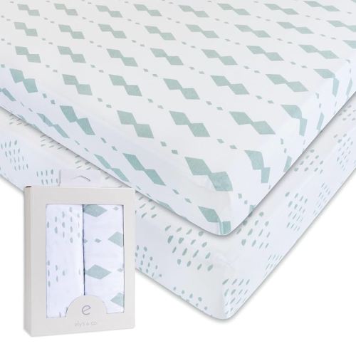 Ely’s & Co. Crib Sheets, Baby Boy/Girl Fitted Crib Mattress Sheet Set, 2 Pack, 100% Jersey Knit Cotton, Infant and Toddler Nursery Bedding, Grey Sage Diamond, 28” x 52”
