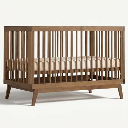 dadada Baby Soho 3-in-1 Convertible Wooden Crib to Toddler Bed - Made in Italy, GREENGUARD Gold Certified, Baby-Safe Finish, Handcrafted Beechwood, Modern Design, 3 Adjustable Heights (Walnut)