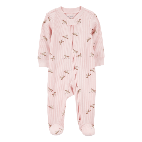 Baby Girl Horse Print 2-Way Zip Ribbed Sleep & Play Pajamas - Pink - Carter's | Carter's