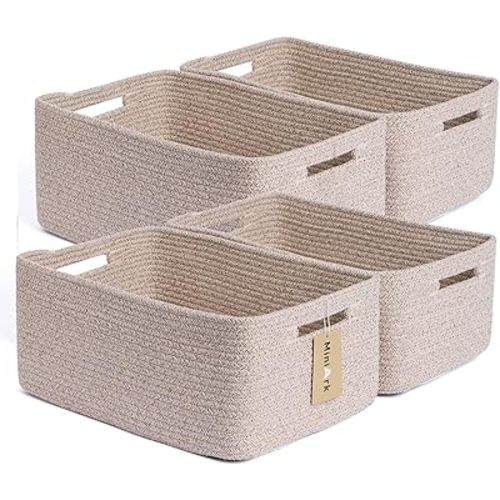 Large Storage Baskets for Organizing, Closet Shelf Baskets for Clothes Blanket Towels, Baby Nursery, Toy Bins Box, Woven Rope Baskets, 17 x 13 x 7.5”, 4 Packs Mixed Brown