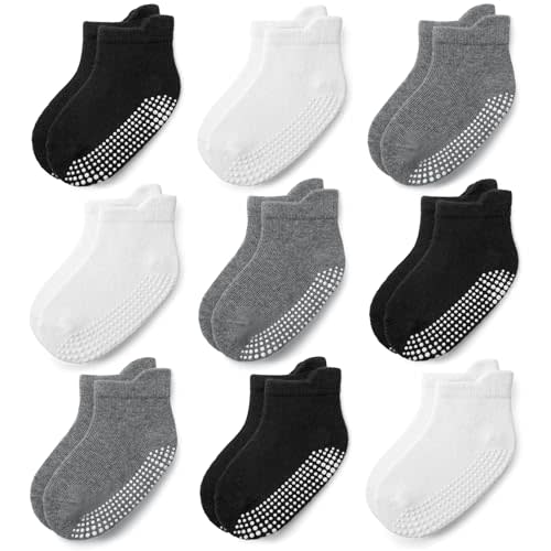 JAKIDAR Baby Toddler Socks Non Slip 9 Pairs Cotton Ankle Grip Socks for Boys Girls Baby Kids Infants Children
