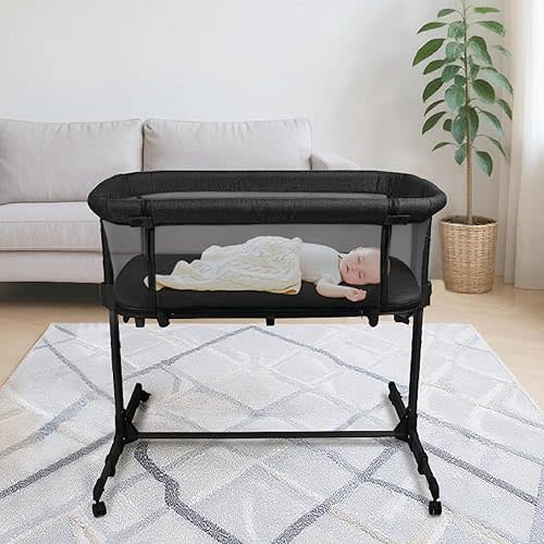 3 in 1 Baby Bassinet, Bedside Sleeper, & Playpen, Easy Folding Portable Crib (Black)- KoolaBaby (Mesh Bassinet)