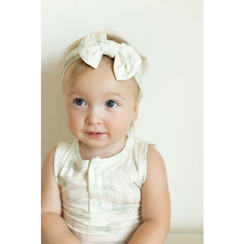 Sage Toile Bamboo Bow Headband