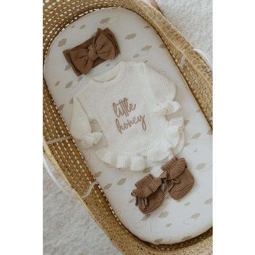 personalize baby girl knit ruffle outfit custom embroider newborn coming home first photo ruffle onesie® matching bow booties shower gift