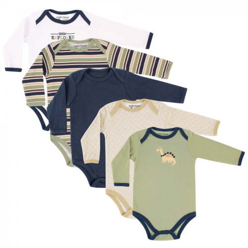 Luvable Friends Baby Boy Cotton Long-Sleeve Bodysuits 5pk, Dinosaur, 0-3 Months