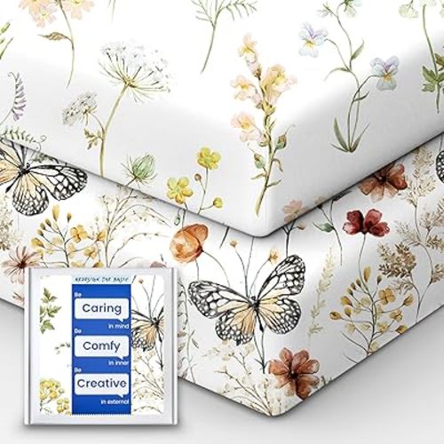 Crib Sheets for Boy Girl, Premium Soft Butterfly Crib Mattress Fitted Sheet, Ultra Breathable Baby Sheets, Super Stretchy Baby Bed Sheets 28''x52''x9'' Extra Deep Pocket, 2 Pack