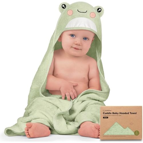 KeaBabies Baby Hooded Towel - Viscose Derived from Bamboo Baby Towel, Toddler Bath Towel, Infant Towels, Large Hooded Towel, Organic Baby Towels with Hood for Girls, Babies, Newborn Boys (Frog) - Regular