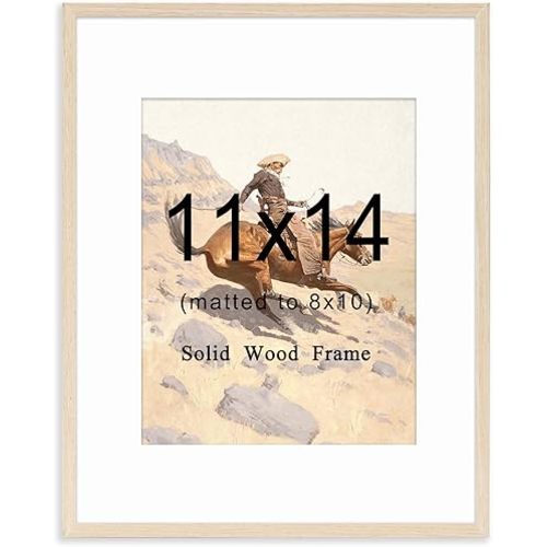 11x14 Picture Frame Natural Solid Wood Photo Frame Light Wood Frame Display Pictures 8x10 with Mat or 11x14 Without Mat for Horizontal and Vertical Wall Mount 1Pcs