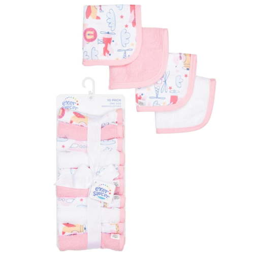 Exersaucer Baby and Kids Bath Gift Set with Washcloths, 10pk Pink Airplane