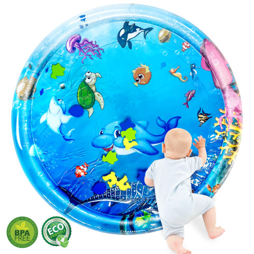 Tummy Time Mat, BUSATIA Water Play Mat for Babies Inflatable Tummy Time Water Play Mat for Infants and Toddlers 3 to 12 Months Promote Development Toys, Cute Baby Play Mat