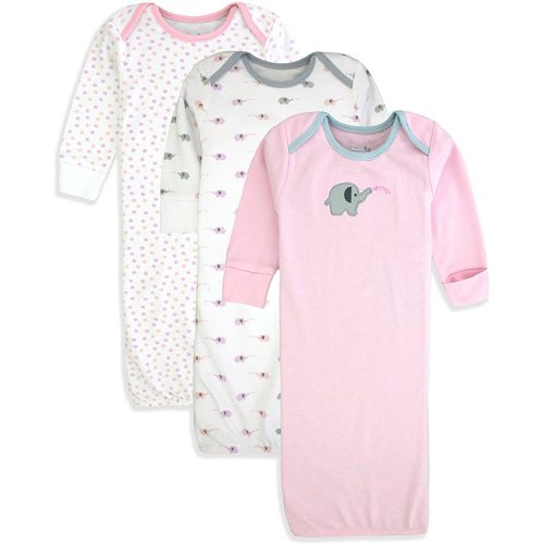 Maybe Baby Kids Infant Boys' and Girls' 3 Pack Set Cotton Baby Nightgowns w/Mitten Cuffs, 0-6 Months