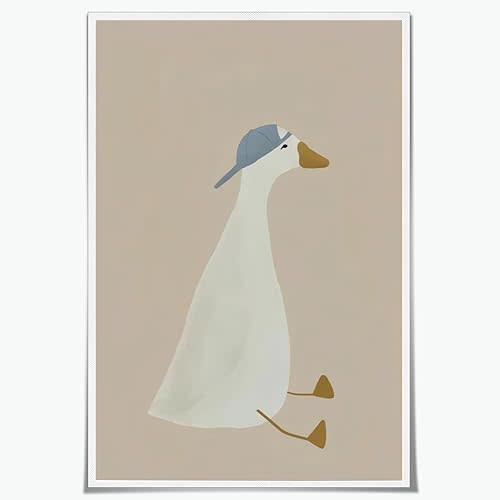 Vintage Silly Goose Wall Art Cute Goose in Baseball Hat Poster Sports Nursery Decor Funny Canvas Print Farm Animal Painting Pictures Toddler Boy Baseball Room Bedroom Decor 12x18inch Unframed