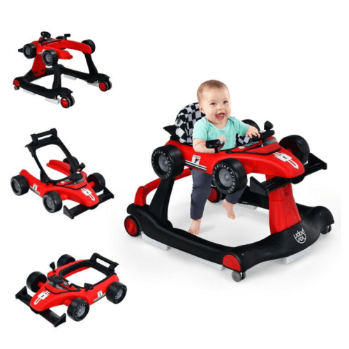 Red, 4-in-1 Foldable Activity Push Walker with Adjustable Height