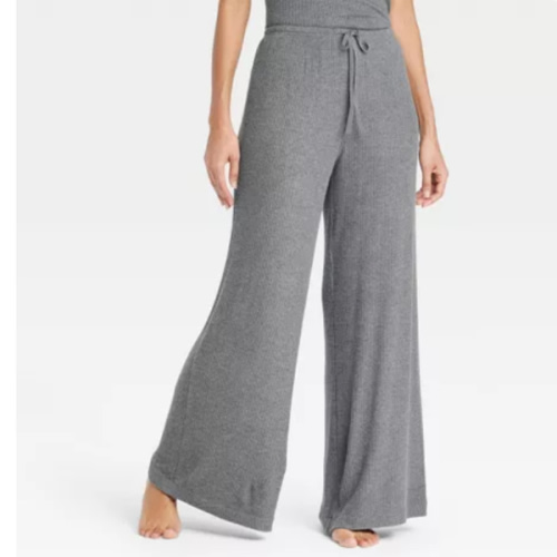 Women's Cozy Ribbed Wide Leg Pants - Auden™ Dark Gray S: Relaxed Fit, Mid Rise, Full Waistband Elastic, 30" Inseam