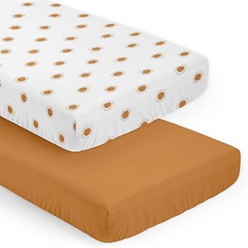 Sweet Jojo Designs Rainbow Vintage Boho Sun Boy Girl Gender Neutral Unisex Baby Fitted Crib Sheet Set Infant Newborn Nursery Toddler Bed Room Standard Mattress 2p Orange Bohemian Sunshine Minimalist