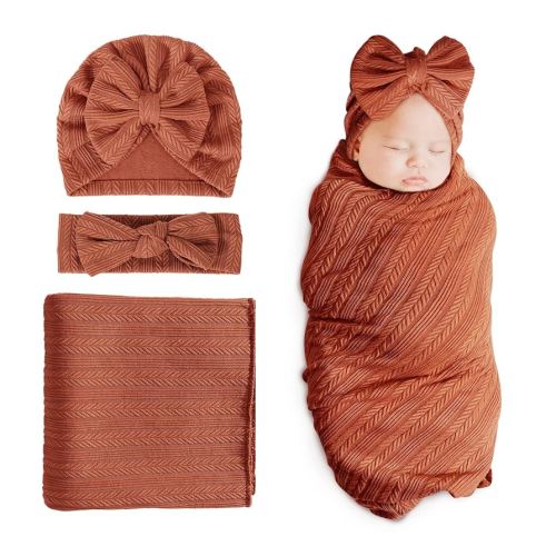 DRESHOW BQUBO Newborn Receiving Blanket Toddler Warm for Girls with Matching Bow Hat and Bow Headband Shower Gift