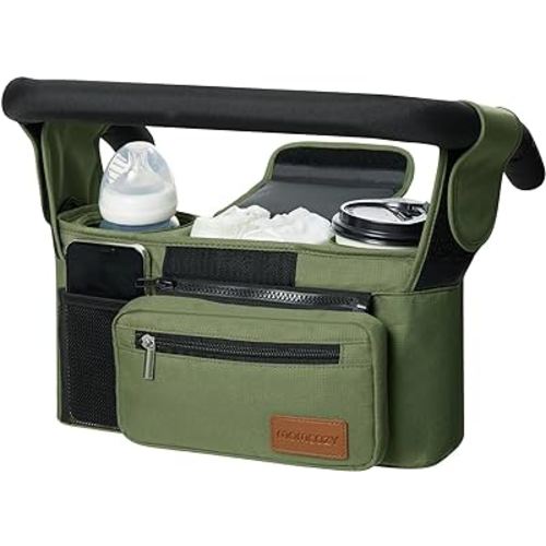 Momcozy Universal Baby Stroller Organizer, 2 Insulated Cup Holder, Detachable Zippered Pocket, Adjustable Shoulder Strap, Large capacity for baby essentials, Compact Design Fits Any Strollers
