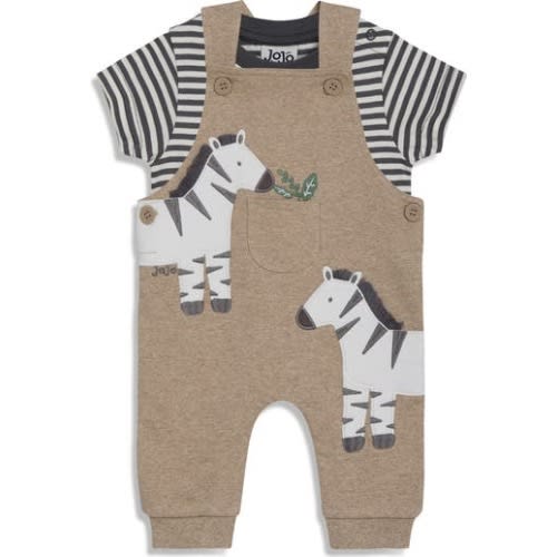 Zebra Appliqué Overalls & Stripe T-Shirt Set, 0-3M