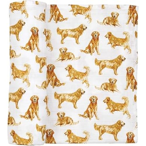 Mud Pie Golden Retriever Print Muslin Baby Swaddle Blanket, 47" x 47"