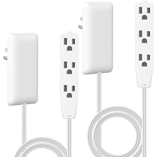 LIDER Flat-Face Outlet Extender with 3 Receptacles, Ultra-Thin Wall Plate Plug with Cord Extender and 3-Outlet Power Strip, 3ft Cord, LWE3-315-W, White