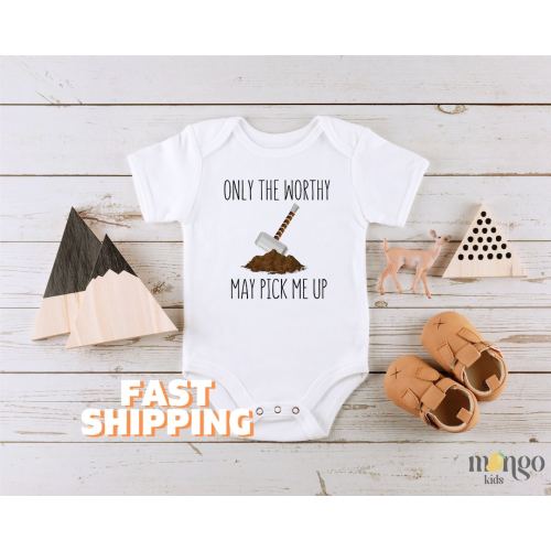 Only The Worthy May Pick Me Up Custom Onesie® Funny Kids Shirt Custom Toddler Cute Baby Bodysuit Baby Shower Gift Personalized Bodysuit 320