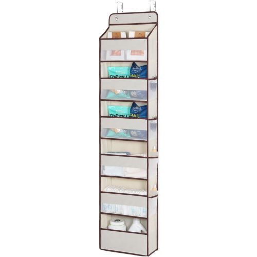 Univivi 6 Tier Over The Door Organizer With 8 Mesh Side Pockets, Bathroom Organizers and Storage Over The Door Organizer For Nursery Baby Essentials (Beige)