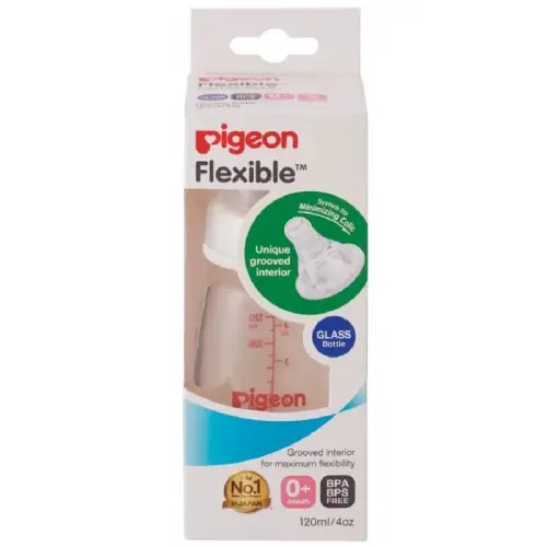 Pigeon Slim Neck Glass Bottle with Flexible Peristaltic Teat - 120ml | Baby Bunting AU