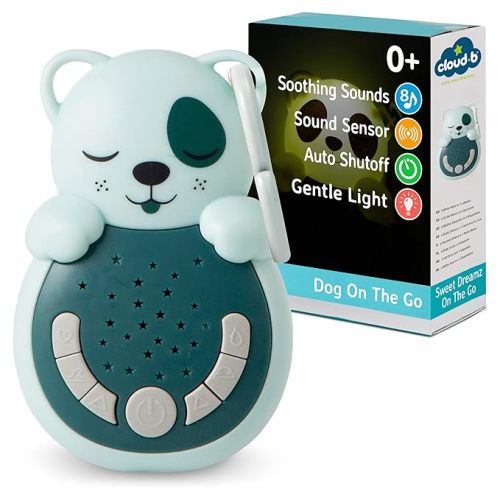 Cloud b Travel Comforting Sound Machine w/Calming Light | 4 White Noise and 4 Lullabies | Re-Activating Smart Sensor | Sweet Dreamz On The Go™ - Dog - Sweet Dreamz on the Go - Dog