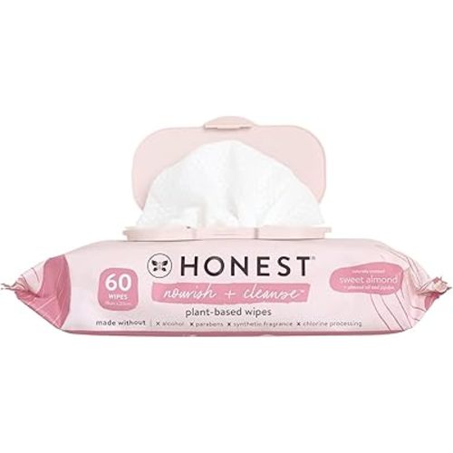 The Honest Company Nourish + Cleanse Naturally Scented Wipes | Cleansing Multi-Tasking Wipes | 99% Water, Plant-Based, Hypoallergenic | Sweet Almond, 60 Count