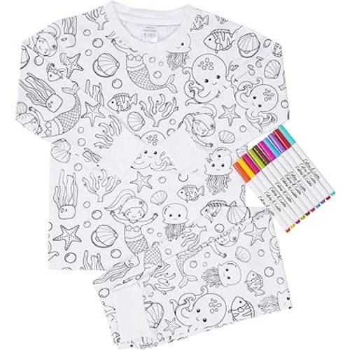 Color Your Own Toddler Pajamas – Mermaid Pajamas with Fabric Markers – PJ Set You Can Color –DIY Kit Perfect for Pajama Party