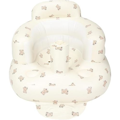 Anoulaou Inflatable Baby Seat for Babies 3-36 Months, Baby Floor Seats for Sitting Up, Baby Seats Blow Up Baby Chair for Infants with Built in Air Pump - Cookie Bear