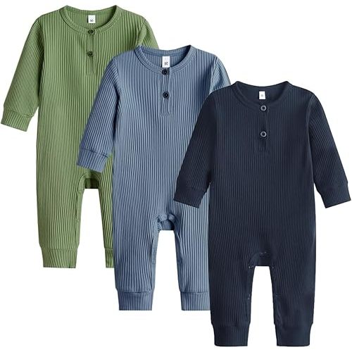 Bafeicao Baby Boy Girl 2/3 Pack Solid Romper Ribbed Short/Long Sleeve Bodysuit Jumpsuit Infant Knitted Outfits Clothes