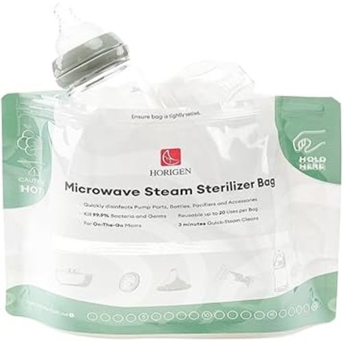 Larger Microwave Sterilizer Bags, Reusable Baby Bottle Sterilizer Bags(20 Uses Per Bag), Microwave Steam Sterilizer Bags Great Cleaner for Baby Bottle and Pump Parts When Travel and Work(16 Packs)