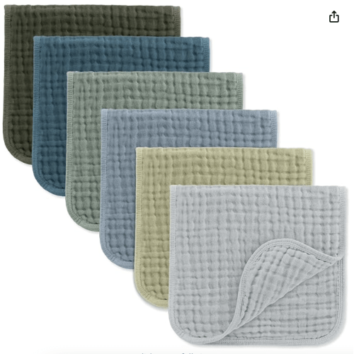 Comfy Cubs Muslin Burp Cloths 20" x 10", Pack of 6 - Large, 6-Layer, Ultra Absorbent 100% Cotton for Baby Drool and Messes - Soft, Safe & Gentle Baby Burp Cloths Set for Boys & Girls - Multi Boy