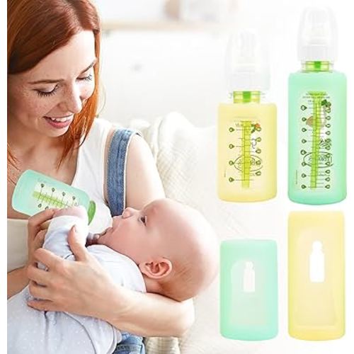 4PCS Silicone Baby Bottle Sleeves for Dr. Brown Bottles 4oz 8oz, Silicone Bottle Covers Replacement for Dr. Brown Glass Bottles, Narrow Sleeve with a Cutout, Dishwasher/Freezer/Microwave Safe