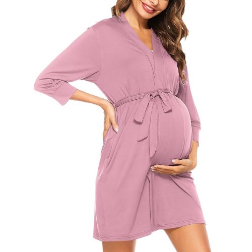 SWOMOG Women's Maternity Nursing Robe Pregnancy Breastfeeding Bathrobes 3 in 1 Labor Delivery Nightgowns