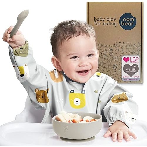 Baby Bibs for Eating - Waterproof Baby Eating Smock Bib - Long Sleeve Bib for Babies 6-12 Months