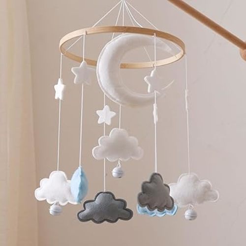 Baby Crib Mobile, Star and Cloud Mobile for Crib, Boho Nursery Decor, Unisex