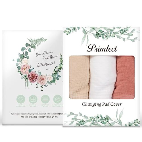 Muslin Changing Pad Cover Unisex, Solid Color Muslin Baby Changing Mats for Boys & Girls, 100% Cotton 3-Pack Breathable and Skin-Friendly Changing Table Covers, Large